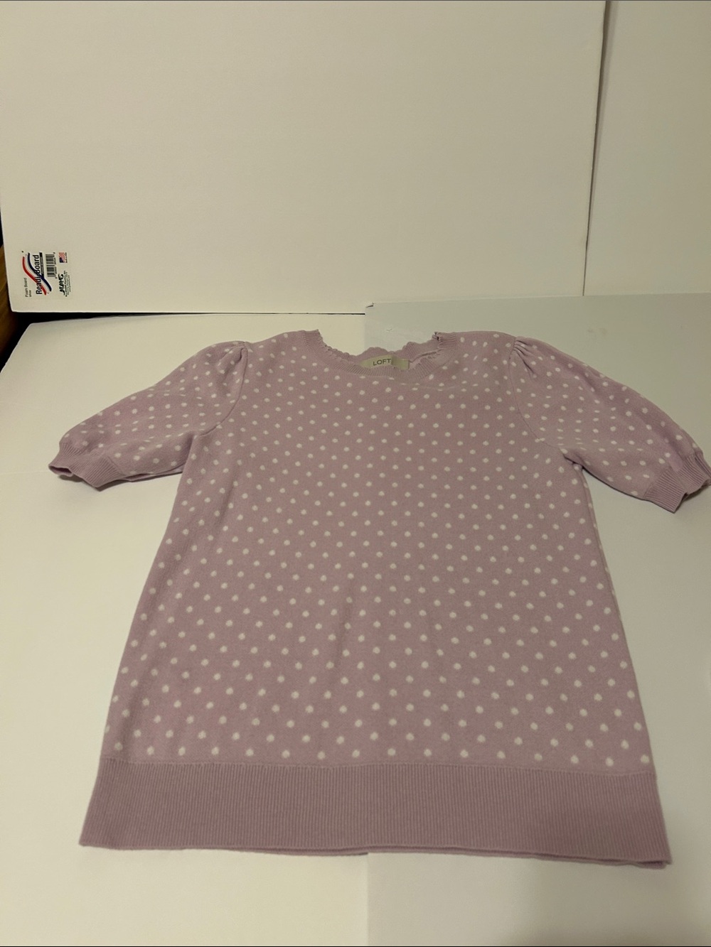 LOFT Lilac Polka Dot Short Sleeve Knit Top